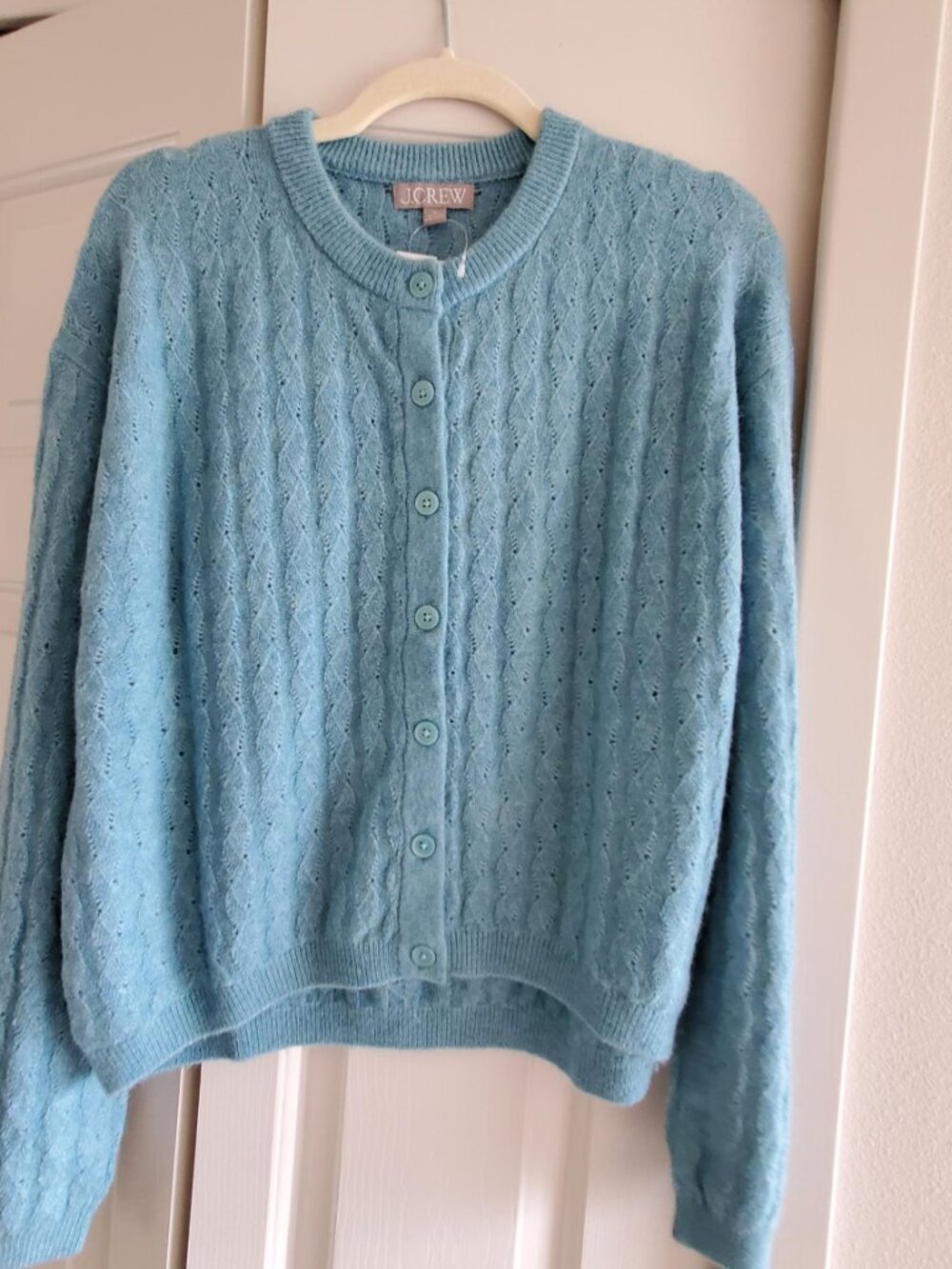 J.Crew Supersoft Pointelle Bubble Hem Cardigan Size M NWT - Picture 2 of 6